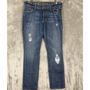 ROEMIL NEW YORK 10014 Distressed Blue Denim Jeans Womens 27x30 Straight Leg